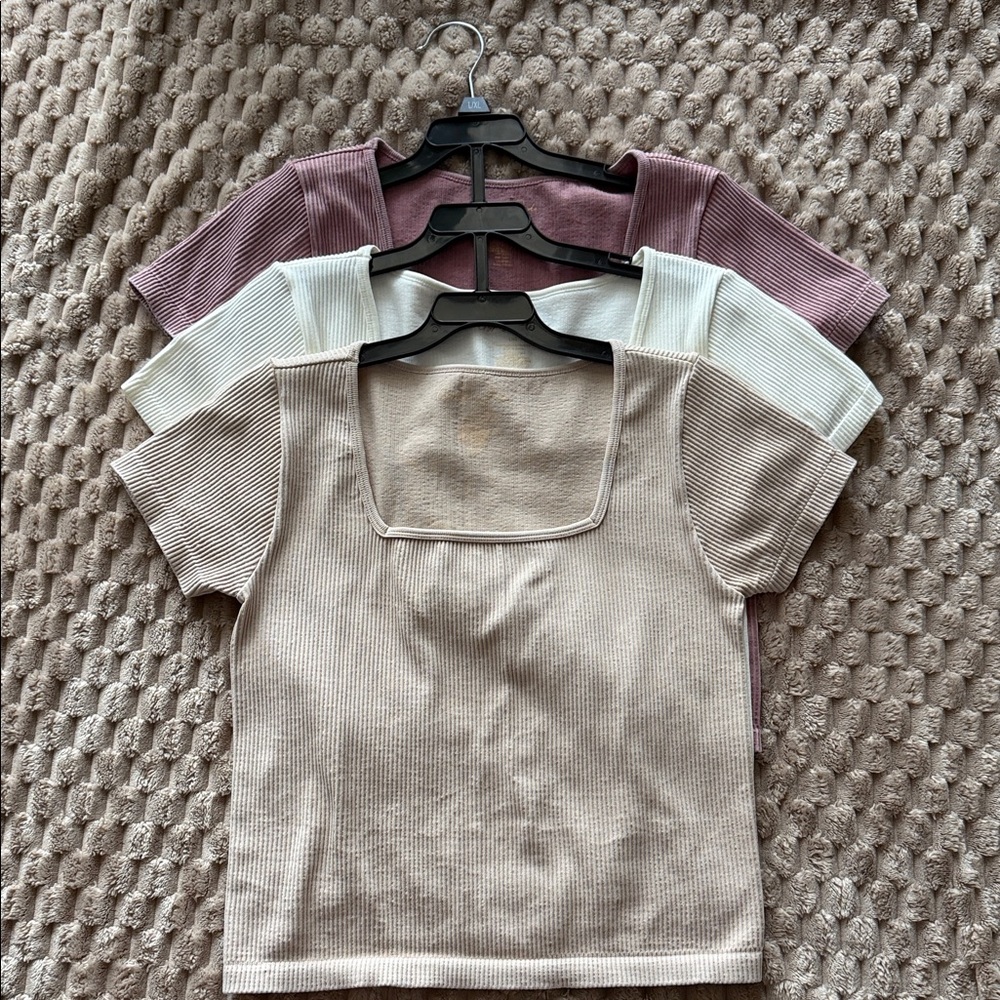 Stylish Ribbed Square Neck Crop Tops - Set of 3